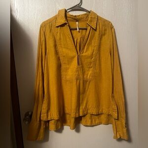 Free People Ready or Not Linen Blend Mustard Top Size Large